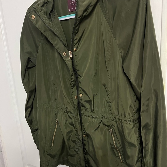 Olive Green Hooded Rain Windbreaker Jacket - Picture 9 of 13